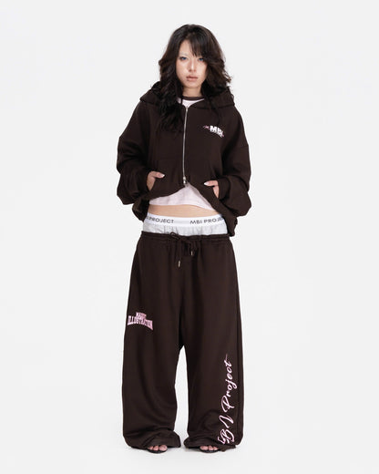 DOUBLE WAISTED SWEATPANTS - BROWN