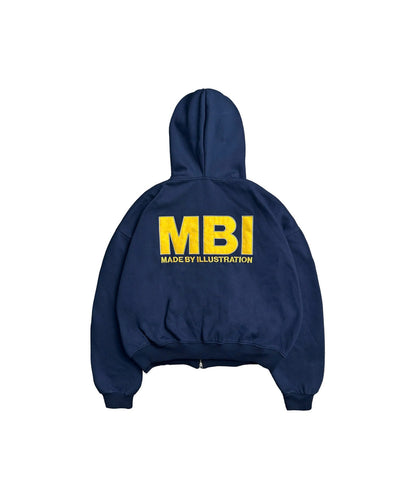 SIGNATURE" LOGO ZIP HOODIE - NAVY