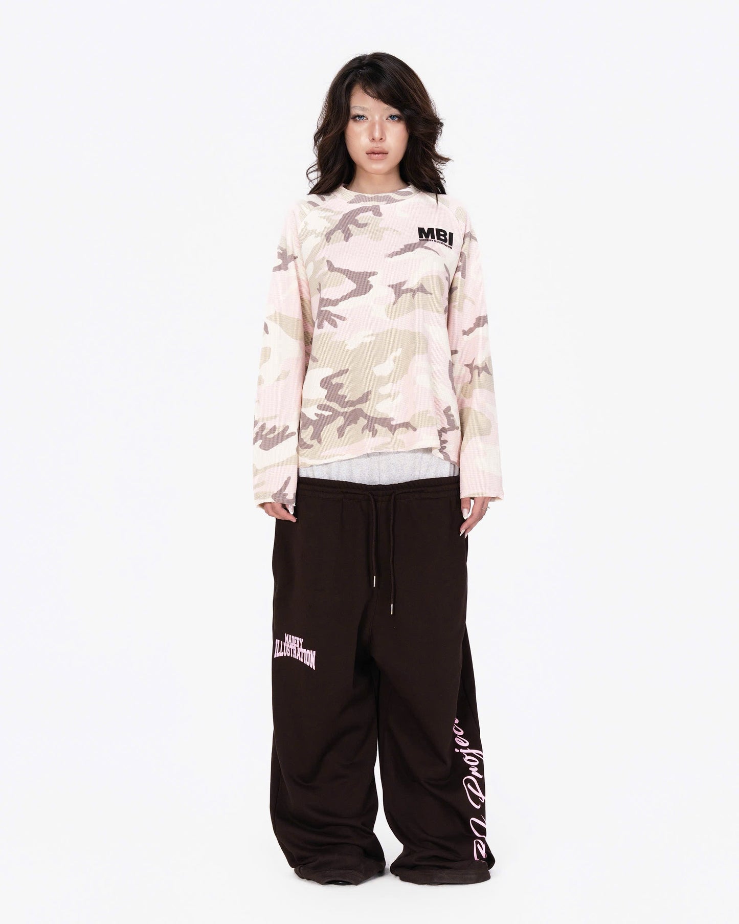 WAFFLE CAMO RAGLAN SLEEVE - PASTEL PINK