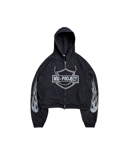 FADE TO FLAME ZIP HOODIE - FADED BLACK
