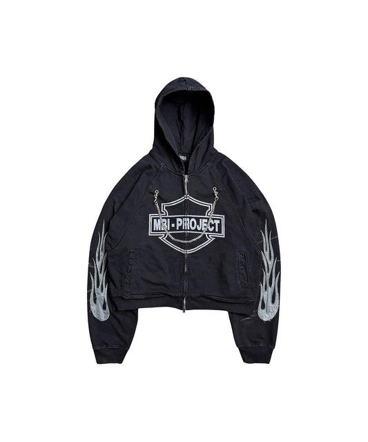 FADE TO FLAME ZIP HOODIE - FADED BLACK