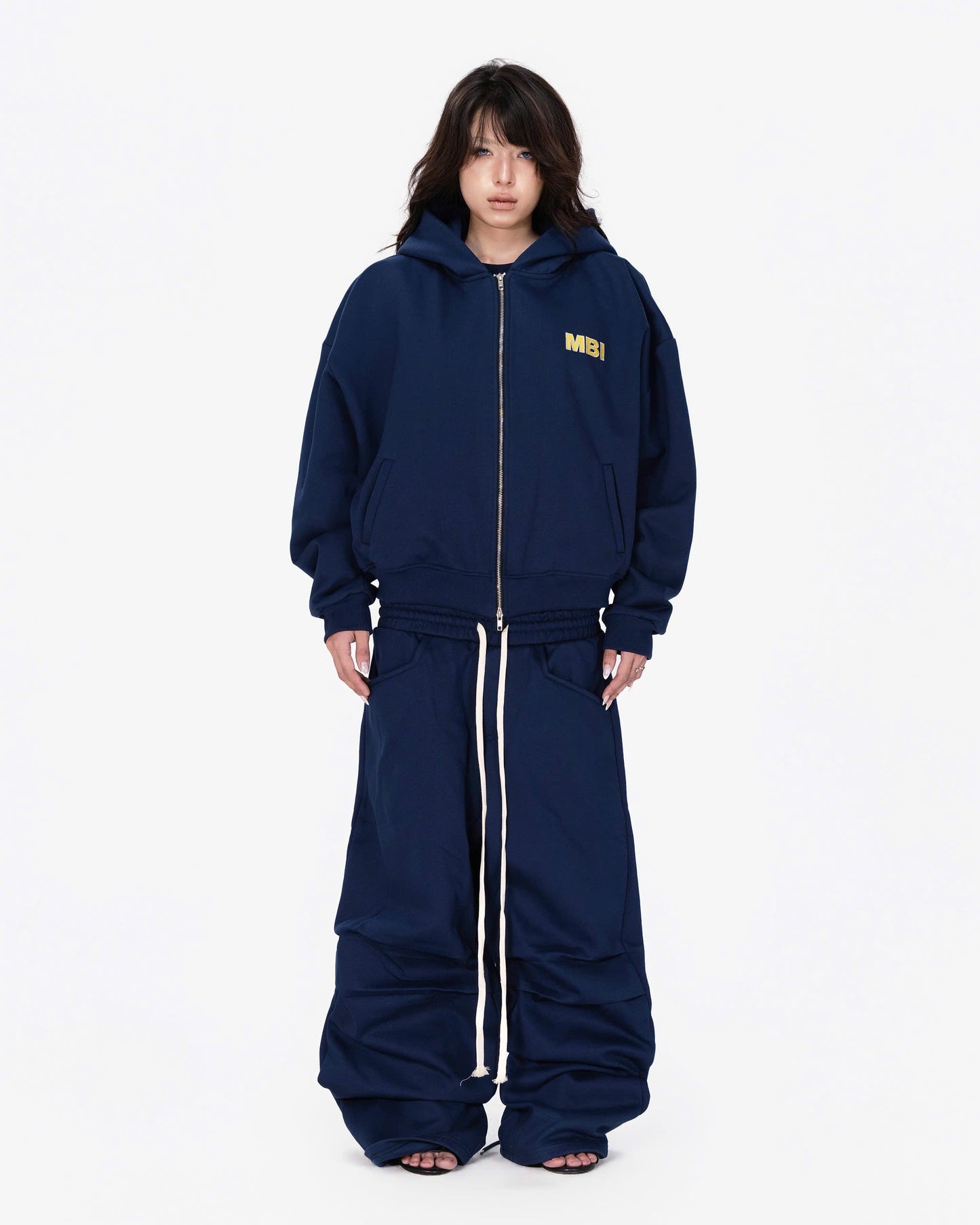 SIGNATURE" LOGO ZIP HOODIE - NAVY