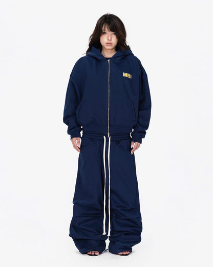 SIGNATURE" LOGO ZIP HOODIE - NAVY