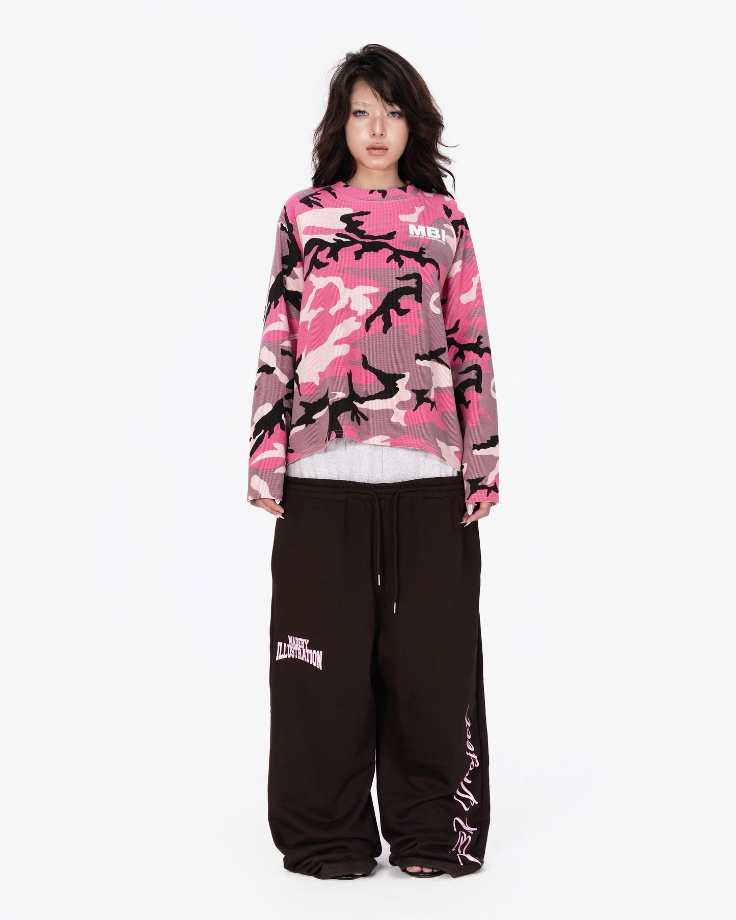 WAFFLE CAMO RAGLAN SLEEVE - PINK