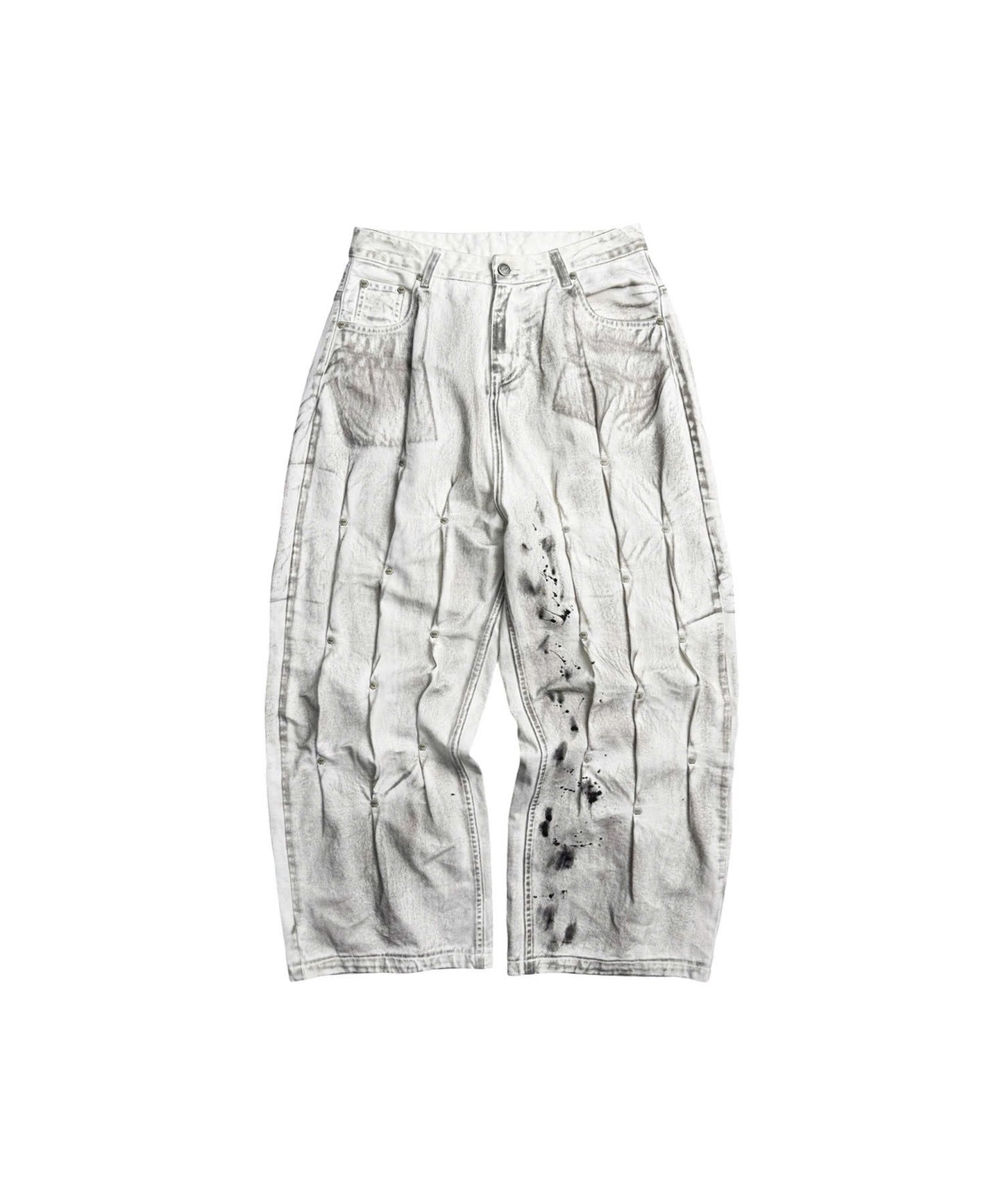 MBI | MULTI RIVET BAGGY JEANS - WHITE