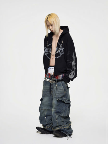 FADE TO FLAME ZIP HOODIE - FADED BLACK