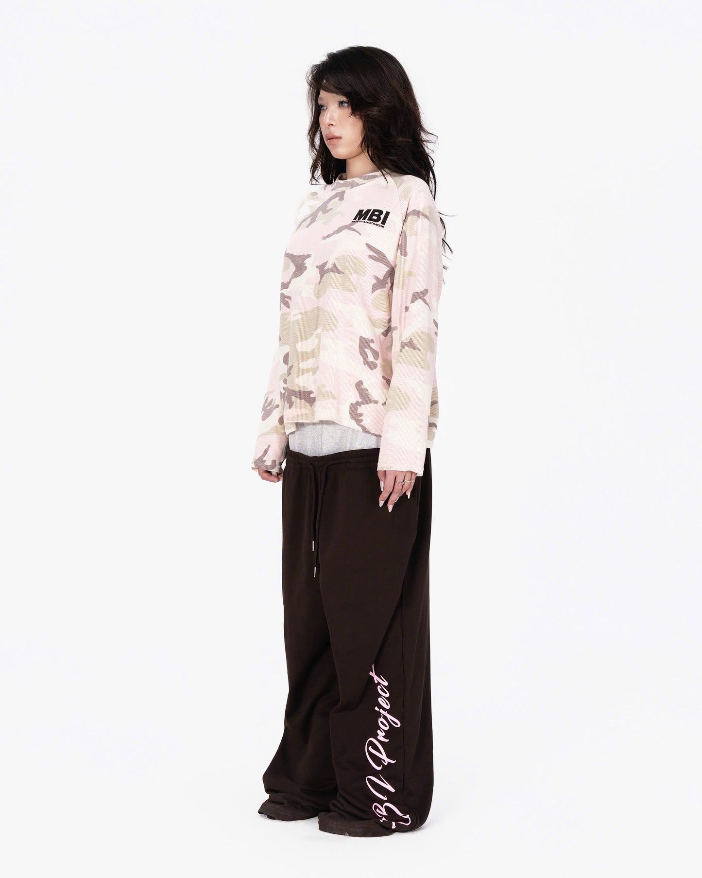 WAFFLE CAMO RAGLAN SLEEVE - PASTEL PINK