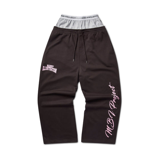 DOUBLE WAISTED SWEATPANTS - BROWN