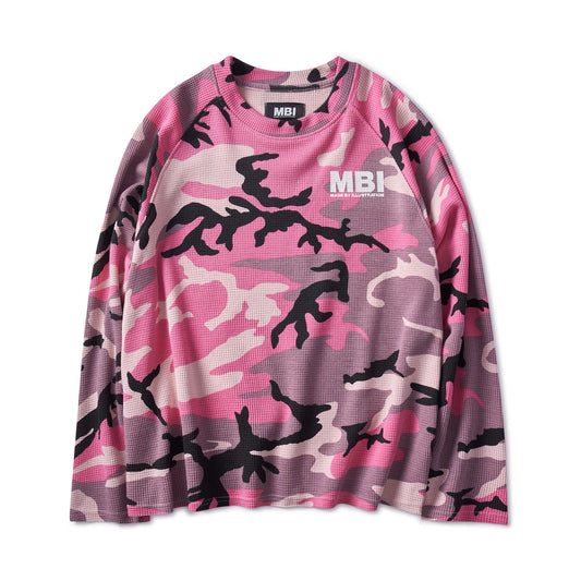 WAFFLE CAMO RAGLAN SLEEVE - PINK