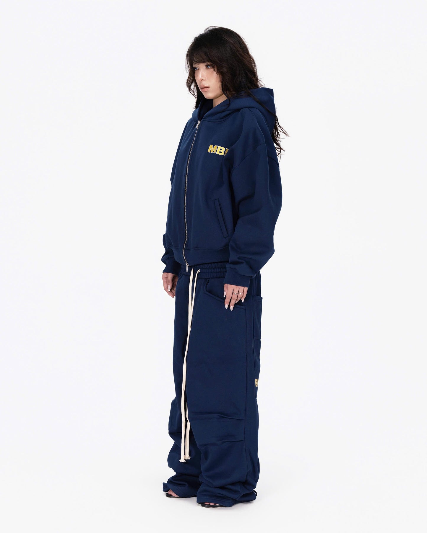 SIGNATURE" LOGO ZIP HOODIE - NAVY