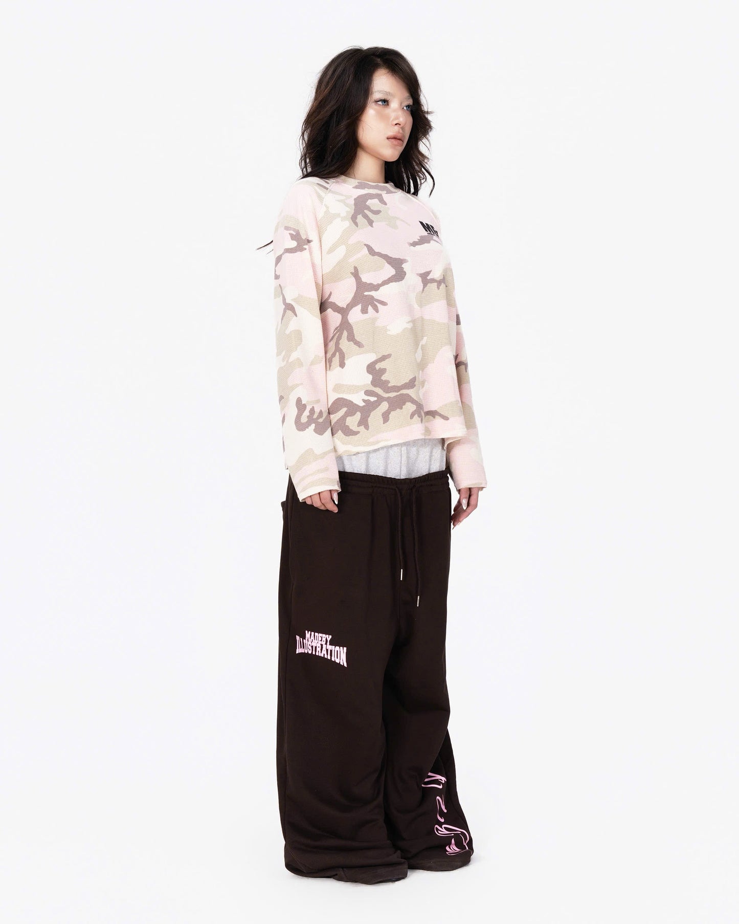 WAFFLE CAMO RAGLAN SLEEVE - PASTEL PINK