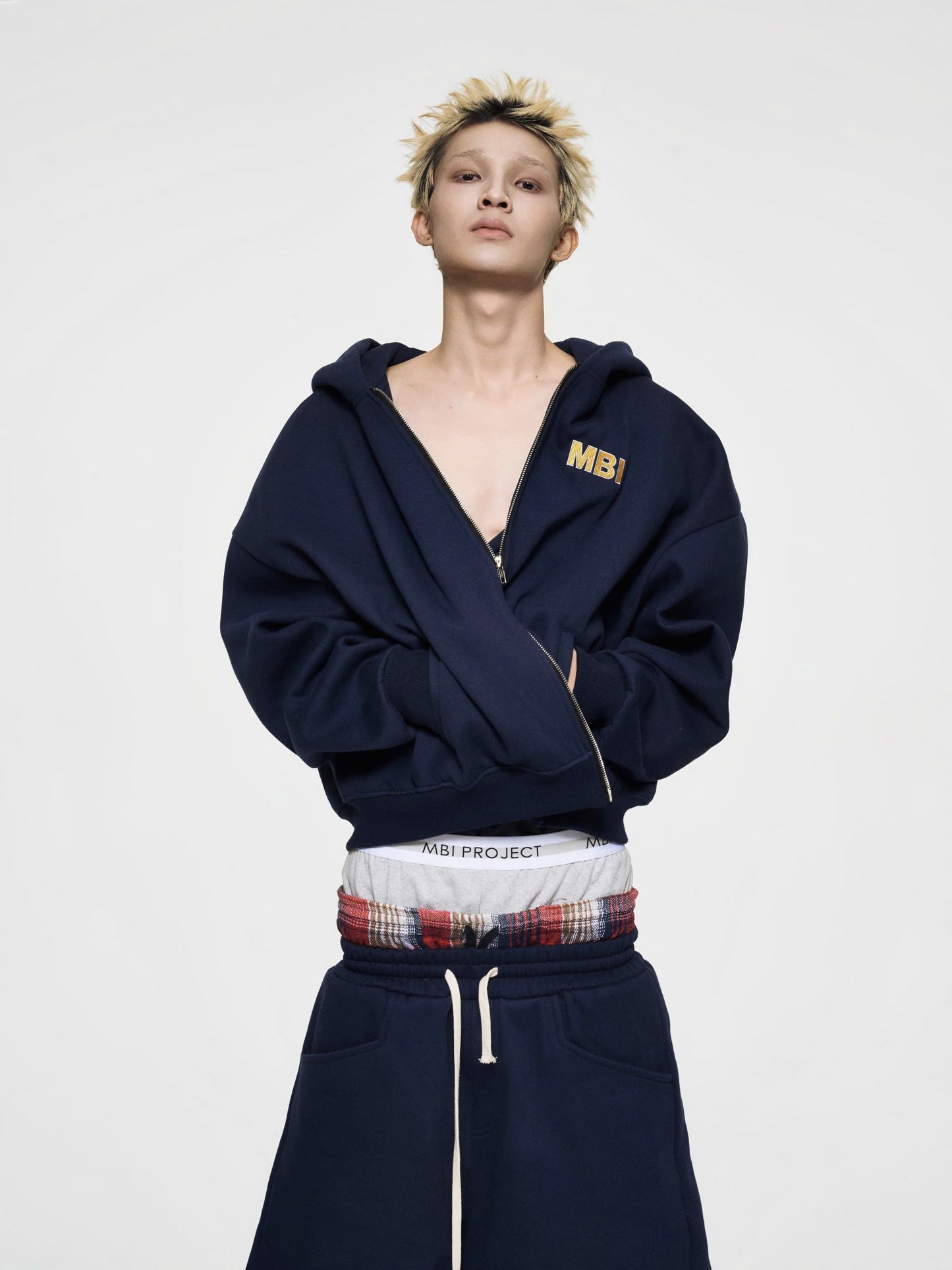 SIGNATURE" LOGO ZIP HOODIE - NAVY