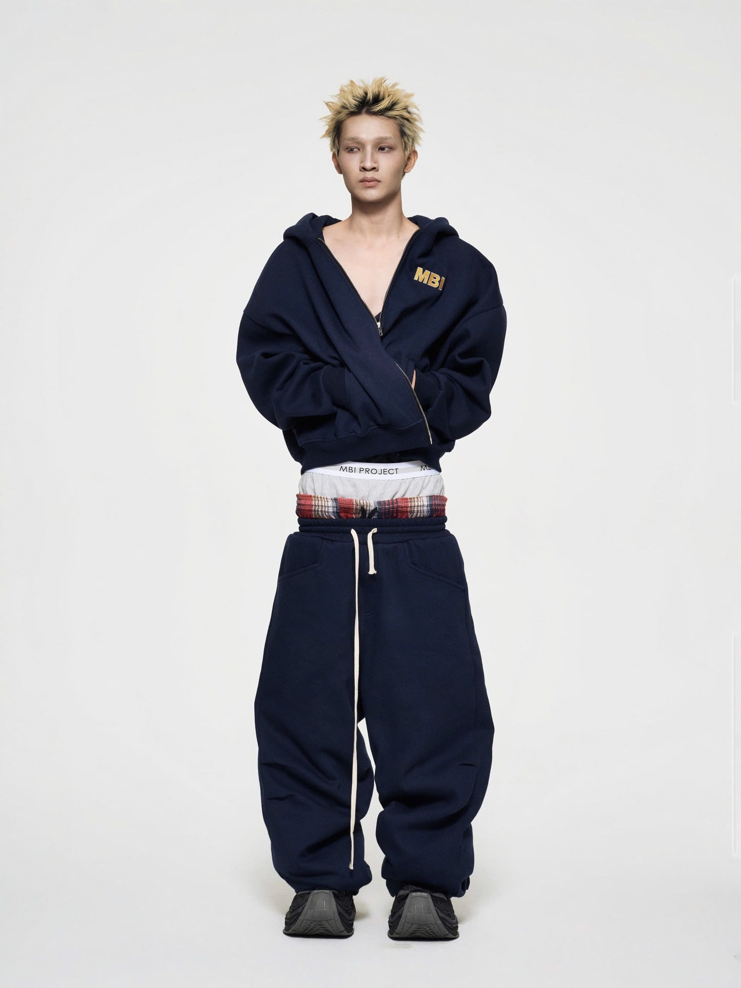 SIGNATURE" LOGO ZIP HOODIE - NAVY