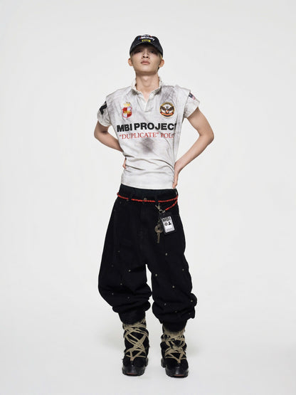 MBI | MULTI RIVET BAGGY JEANS - BLACK