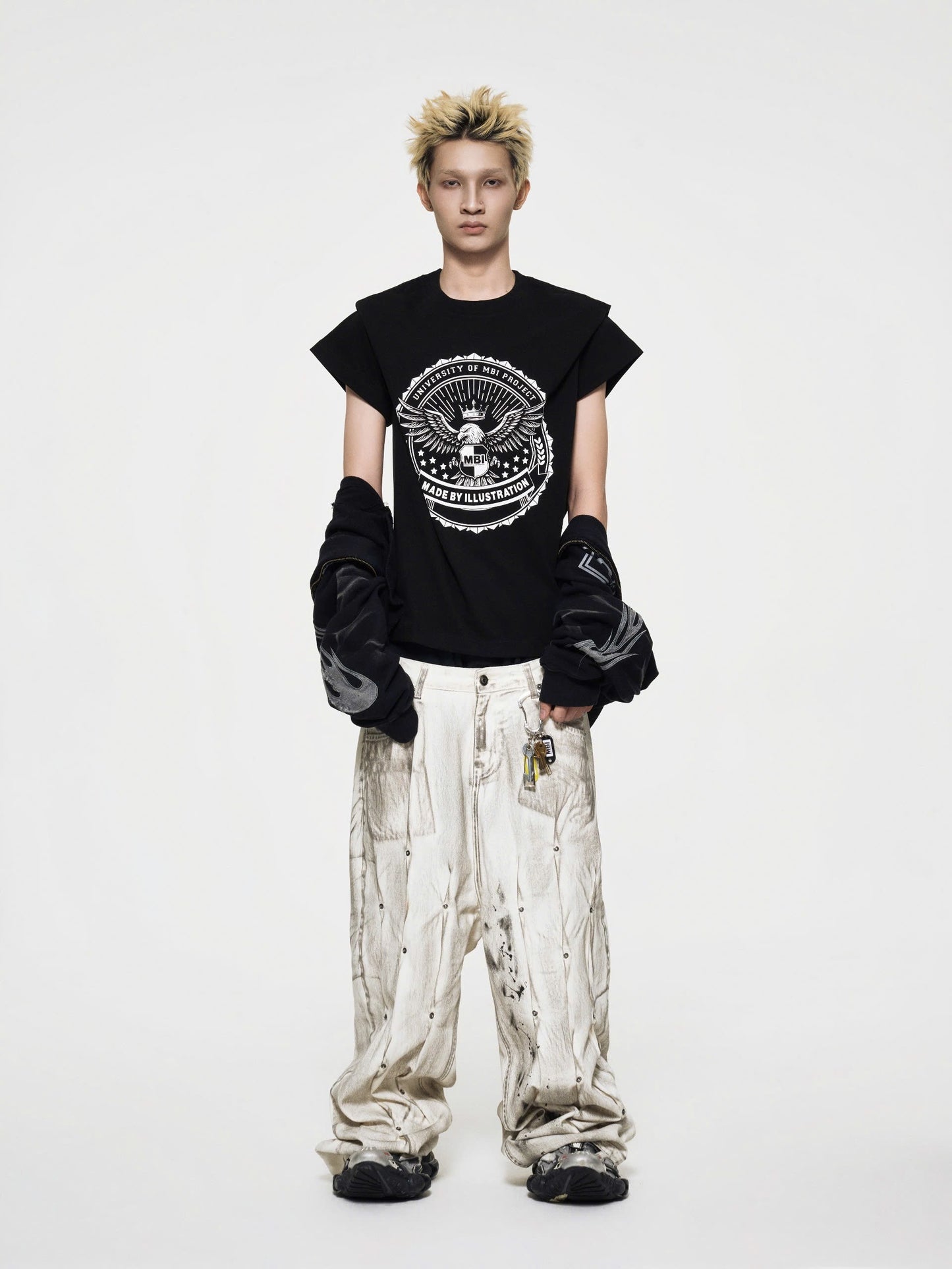 MBI | MULTI RIVET BAGGY JEANS - WHITE