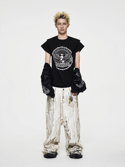 MBI | MULTI RIVET BAGGY JEANS - WHITE