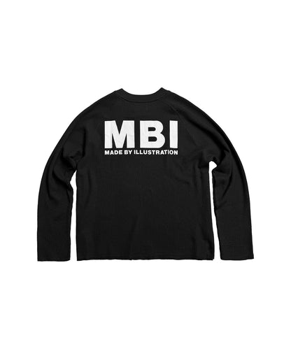 SIGNATURE LOGO RAGLAN LONGSLEEVE - WAFFLE BLACK