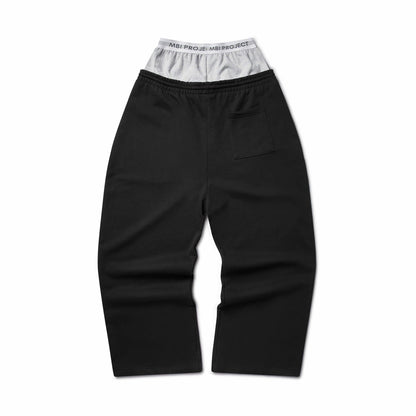 DOUBLE WAISTED SWEATPANTS - BLACK