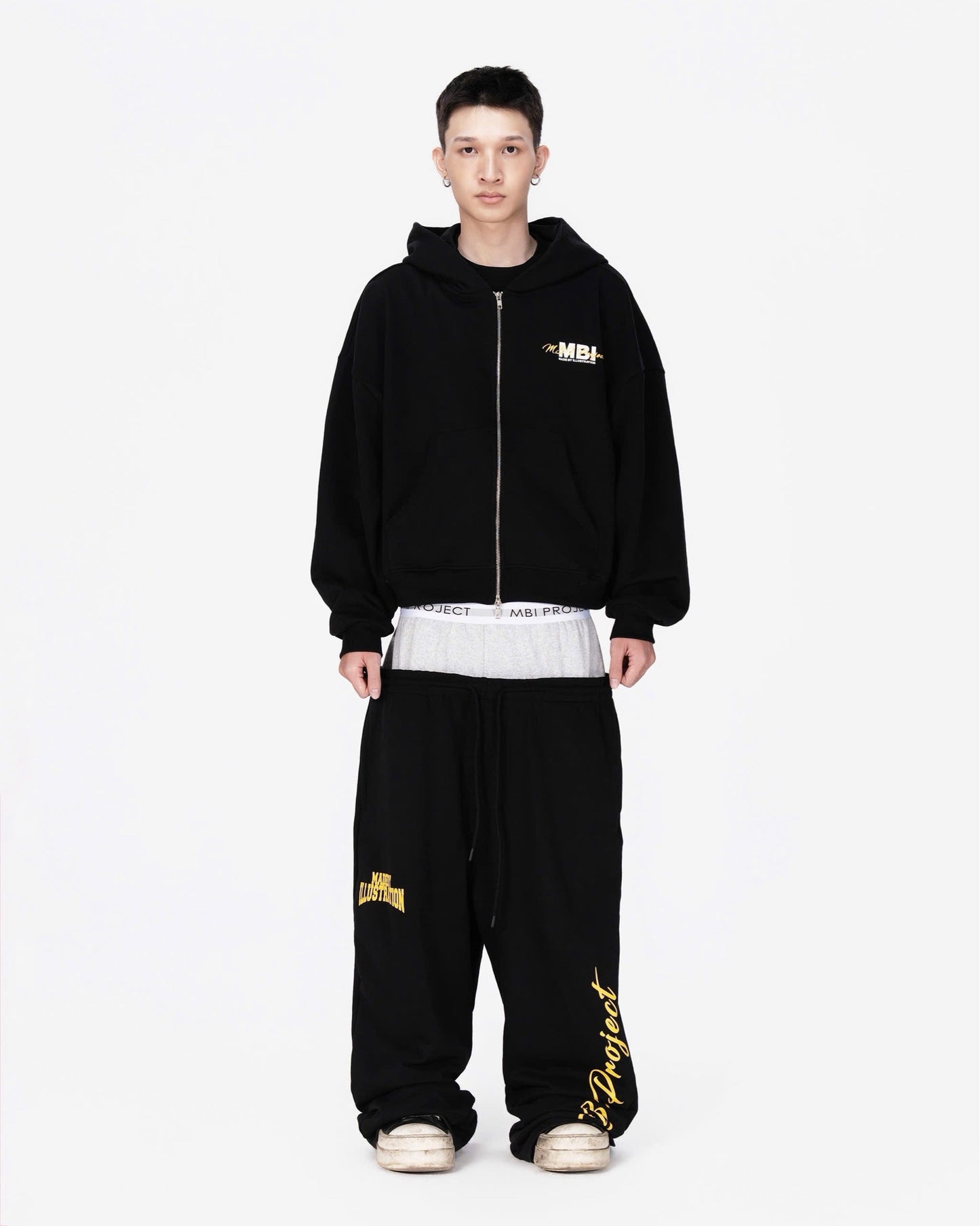 DOUBLE WAISTED SWEATPANTS - BLACK