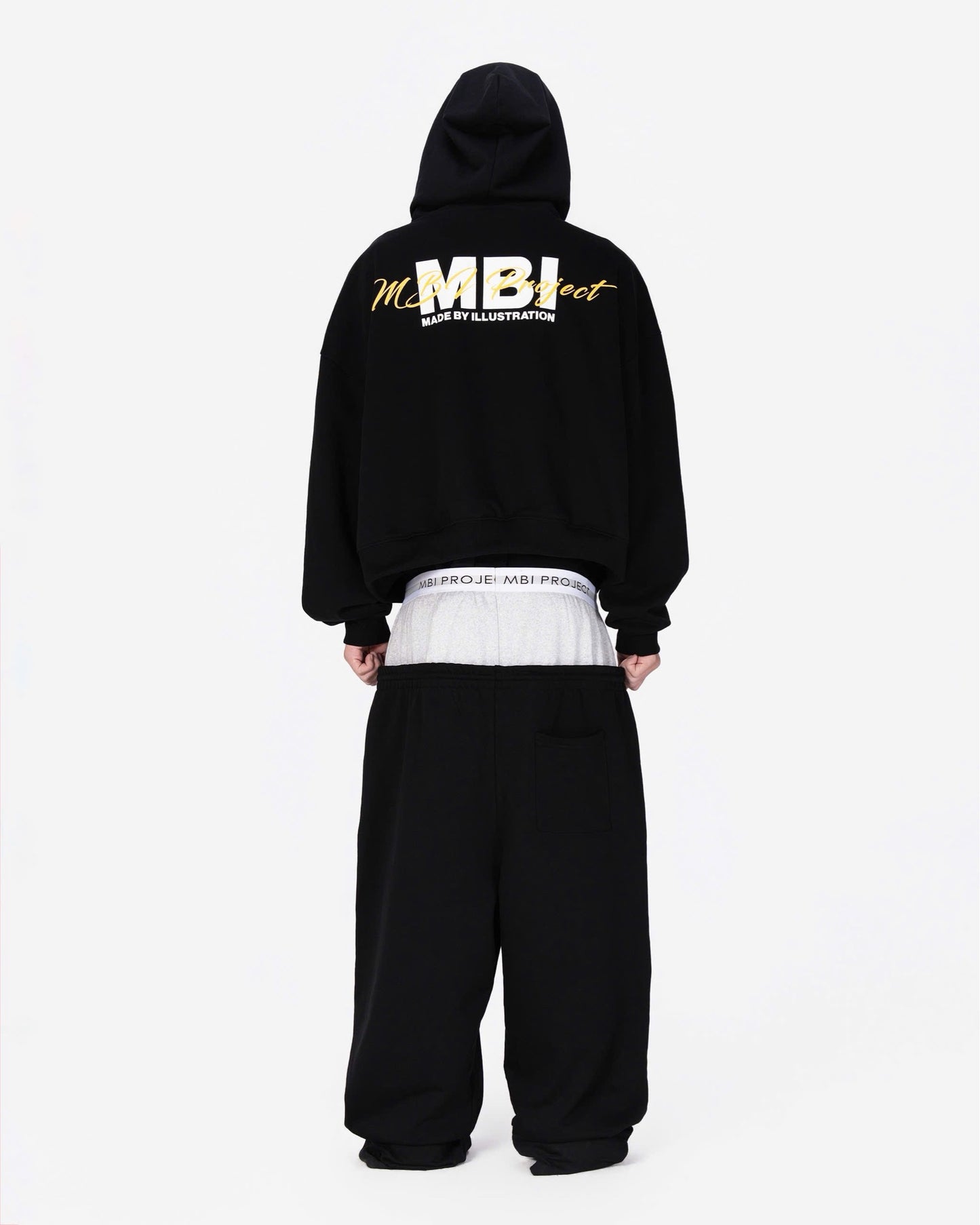 DOUBLE WAISTED SWEATPANTS - BLACK