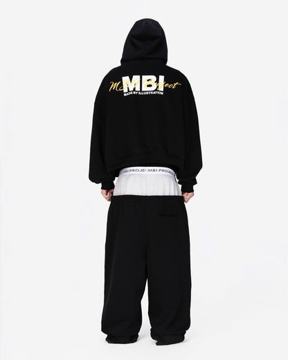 DOUBLE WAISTED SWEATPANTS - BLACK