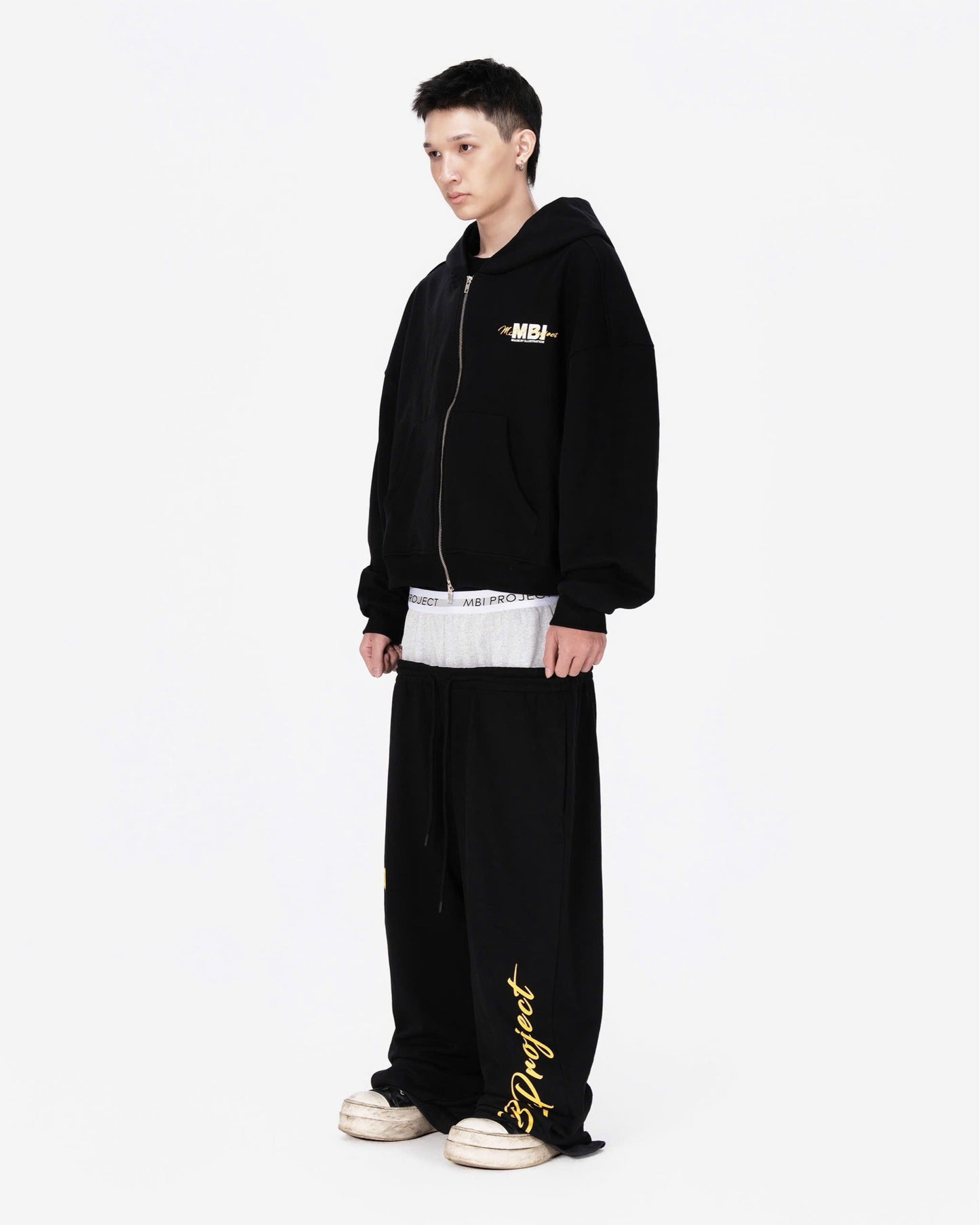 DOUBLE WAISTED SWEATPANTS - BLACK